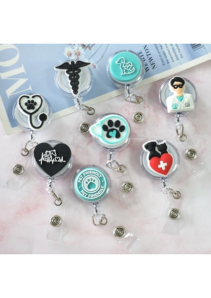 SSK-XH-185-01 1 Adet Hemşire Doktor Karikatür Evcil Hayvan Tıbbi Geri Çekilebilir Makaralı Isimlik Klipler Broşlar Hastane Tıbbi Kimlik Kartı Tutucular (Yurt Dışından) indirimleri