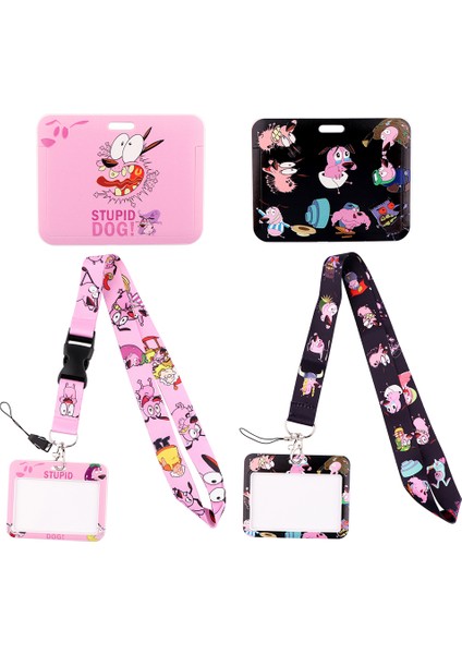 Stil 3 ER809 Aptal Köpek Pembe Siyah Karikatür Kart Tutucu Kımlık Tutucu Otobüs Kartı Tutucu Personel Kartı Kordon Tuşları Telefon Dıy Asmak Halat (Yurt Dışından)