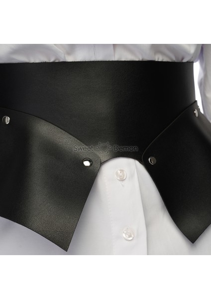 Elbise Üzeri Çift Tokalı Ayarlanabilen Ön Ya Da Arkadan Bağlantılı Şık Deri Bel Korse Kemer Siyah, Gotik Giyim, Metal Giyim modelleri