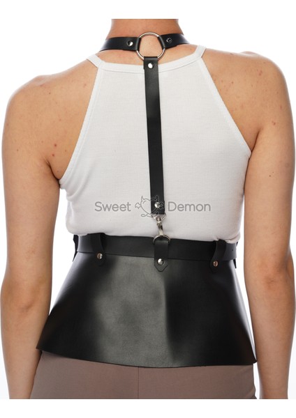 Elbise Üzeri Geniş Şerit Şeklinde Ayarlanabilir Şık Deri Bel Korse Kemer Siyah, Gotik Giyim, Etkinlik Giyim fırsatları