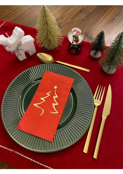 Gold Yaldızlı Yılbaşı Çam Ağacı Desenli 16 Lı Kırmızı Renkli Kağıt Peçete fiyatları