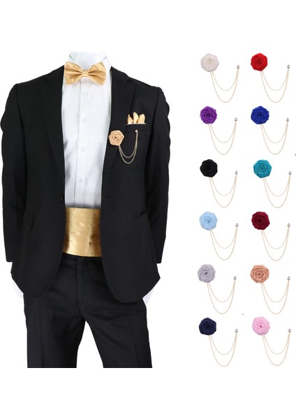 Stil 8 Damat Düğün Rozeti Yaka Pin Zincir Broşlar Kumaş Sanatı El Yapımı Gül Çiçek Broş Yaka Pin Erkek Gömlek Takım Elbise Aksesuarları (Yurt Dışından)