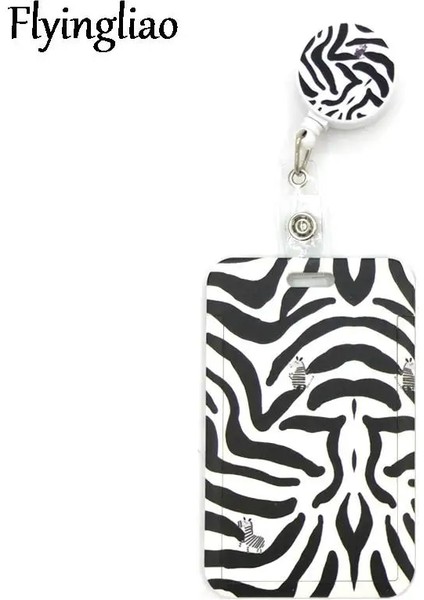 Boyun Kordon Zebra Sevimli Kart Kapak Klip Kordon Geri Çekilebilir Öğrenci Hemşire Rozeti Makara Klip Karikatür Kımlık Kartı Tutucu (Yurt Dışından)