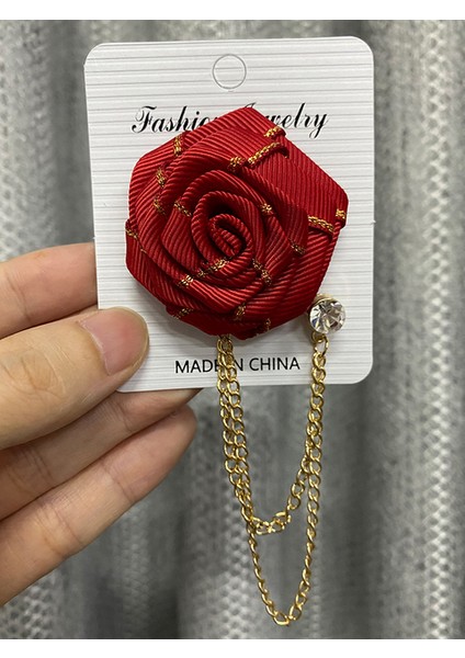 Kırmızı Kore Damat Düğün Broş Kumaş Sanatı El Yapımı Gül Çiçek Broş Yaka Pin Rozeti Püskül Zincir Erkek Takım Elbise Aksesuarları (Yurt Dışından)