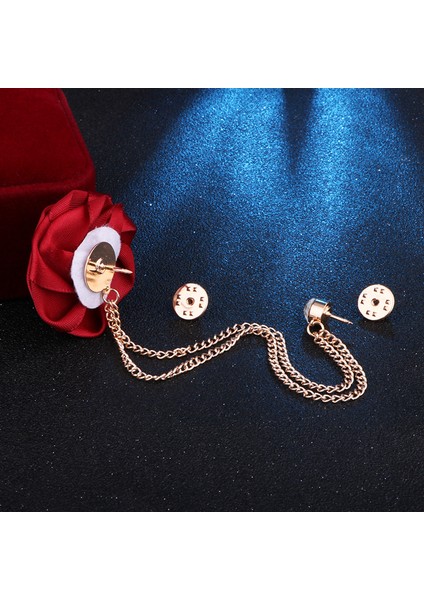 Kırmızı Kore Damat Düğün Broş Kumaş Sanatı El Yapımı Gül Çiçek Broş Yaka Pin Rozeti Püskül Zincir Erkek Takım Elbise Aksesuarları (Yurt Dışından)