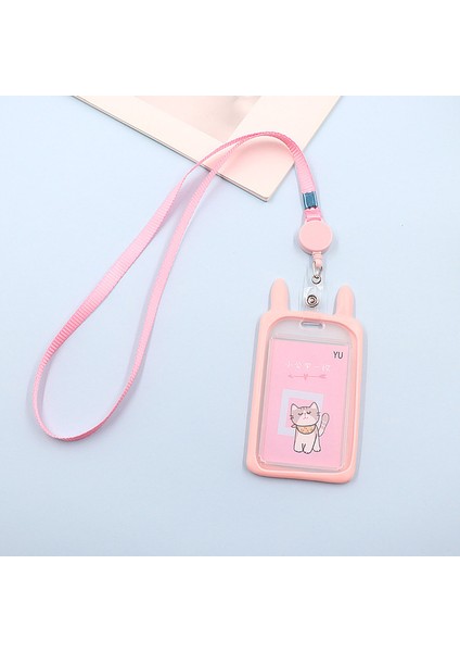 Pembe Tavşan Kulak Silikon Kedi Kulak Rozeti Tutucu Geri Çekilebilir Kordon ile Personel Rozeti Çalışma Kartı Tutucu Kol Kımlık Etiketi Isim Rozetleri Geçiş Kartı Kapağı (Yurt Dışından)
