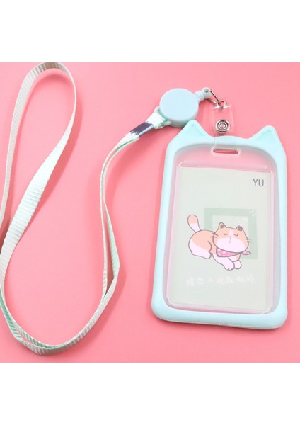 Pembe Tavşan Kulak Silikon Kedi Kulak Rozeti Tutucu Geri Çekilebilir Kordon ile Personel Rozeti Çalışma Kartı Tutucu Kol Kımlık Etiketi Isim Rozetleri Geçiş Kartı Kapağı (Yurt Dışından) indirimleri