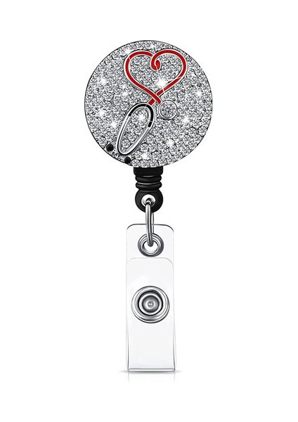 Stetoskop 1 Adet Geri Çekilebilir Moda Sevimli Kırmızı Kalp Hemşire Rozet Makarası Klip Rozet Tutucu Öğrenci Doktor Kimlik Kartı Tutucu Anahtarlık Ofis Malzemeleri (Yurt Dışından)