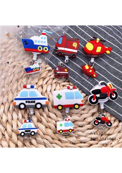 Y04 Karikatür Ambulans Itfaiye Kamyonu 360 Derece Geri Çekilebilir Rozet Makara Kımlık Adı Etiket Kartı Hemşire Öğrenci Rozeti Tutucu Çocuklar Çekme Hattı Makaraları (Yurt Dışından)