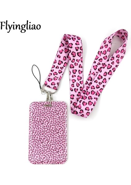 Kart Sahibinin Pembe Leopar Desenli Kordon Kredi Kartı Kimlik Tutucu Çanta Öğrenci Kadın Seyahat Kartı Kapak Rozeti Araba Anahtarlık Süslemeleri (Yurt Dışından) fırsatları