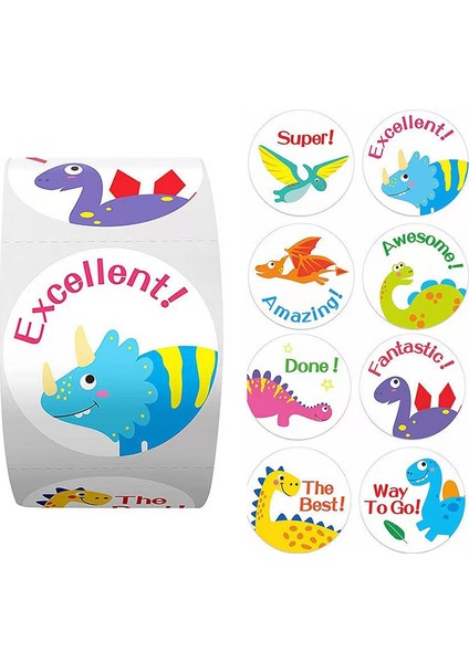 B 3.8 cm - 500 Adet 100-500 Adet Sevimli Dinozor Desen Ödül Teşvik Etiket Rulo Çocuklar Için Sevimli Hayvanlar ile Motivasyon Çıkartmalar Öğrenciler Için (Yurt Dışından)