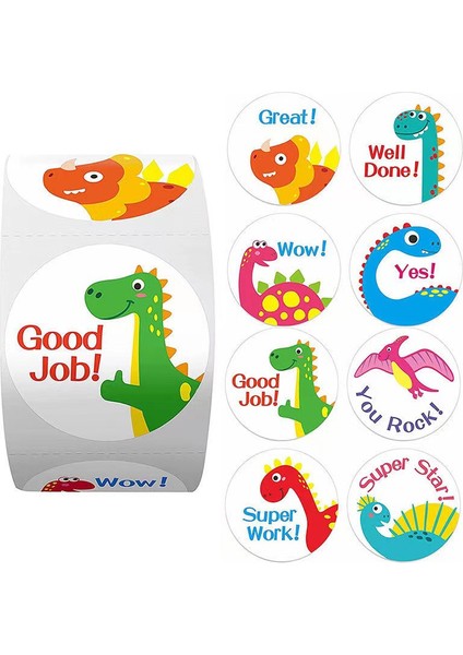 B 3.8 cm - 500 Adet 100-500 Adet Sevimli Dinozor Desen Ödül Teşvik Etiket Rulo Çocuklar Için Sevimli Hayvanlar ile Motivasyon Çıkartmalar Öğrenciler Için (Yurt Dışından)