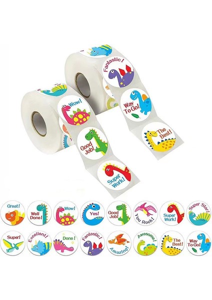 B 3.8 cm - 500 Adet 100-500 Adet Sevimli Dinozor Desen Ödül Teşvik Etiket Rulo Çocuklar Için Sevimli Hayvanlar ile Motivasyon Çıkartmalar Öğrenciler Için (Yurt Dışından)