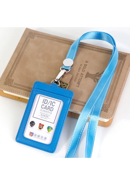Dikey Gök Mavisi Deri Çalışma Kartı Kımlık Kartı Tutucu Öğrenci Otobüsü Erişim Kartı Rozeti Rozeti Kordon Kart Sahibinin Özel Fabrika Kart Sahibinin (Yurt Dışından)