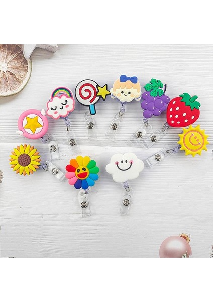 19 60CM Silikon Sevimli Ayçiçeği Meyve Bulut Geri Çekilebilir Makaralı Isimlik Öğrenci Hemşire Sergi Enfermera Isim Kartı Kimlik Kartı Sandığı (Yurt Dışından) fiyatları