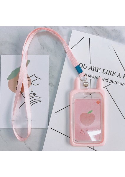 Pembe Yüksek Kaliteli Kımlık Kredi Kartı Tutucu Sevimli Karikatür Silikon Otobüs Kartı Durumda Boyun Askısı Kordon Rozeti Tutucu Çocuklar Noel Hediyeleri (Yurt Dışından)