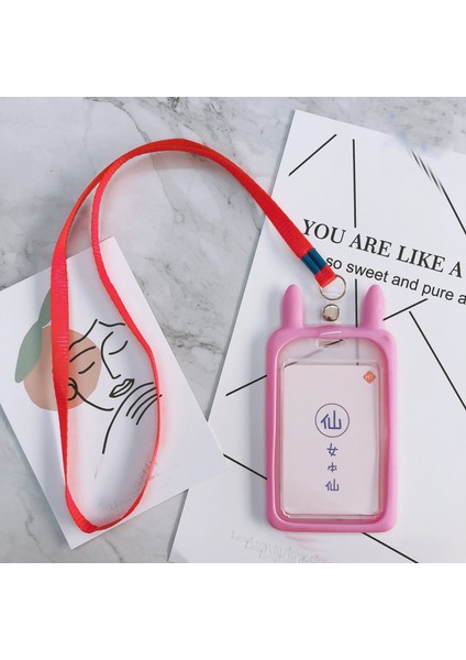 Pembe Yüksek Kaliteli Kımlık Kredi Kartı Tutucu Sevimli Karikatür Silikon Otobüs Kartı Durumda Boyun Askısı Kordon Rozeti Tutucu Çocuklar Noel Hediyeleri (Yurt Dışından) fırsatları
