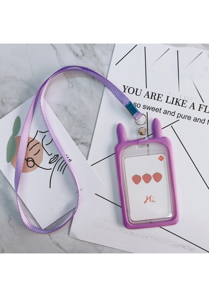 Mor Yüksek Kaliteli Kımlık Kredi Kartı Tutucu Sevimli Karikatür Silikon Otobüs Kartı Durumda Boyun Askısı Kordon Rozeti Tutucu Çocuklar Noel Hediyeleri (Yurt Dışından)