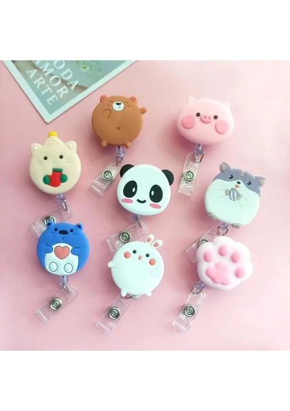 Piglet Kawaii Hayvan Rozet Makaraları Karikatür Piglet Panda Hamster Kedi Paw Rozet Makaraları Çalışma Kartı Kımlık/ıc Kart Tutucu Aksesuarları (Yurt Dışından) fiyatları