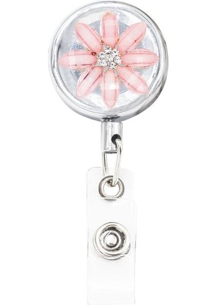 K156 Bling Çiçekler Inci Rozet Makarası Kımlık Geri Çekilebilir Rozet Tutucu Kemer Klipleri Metal Ağır Çelik Tel Kordon 3 Paket (Yurt Dışından)