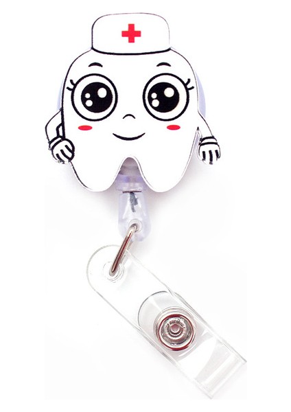 Kırmızı Komik Güzel Diş Tarzı Geri Çekilebilir Yaratıcı Kart Tutucu Rozet Makara Hemşire Sergi Enfermera Kız Adı Kartı Göğüs Dentis (Yurt Dışından)