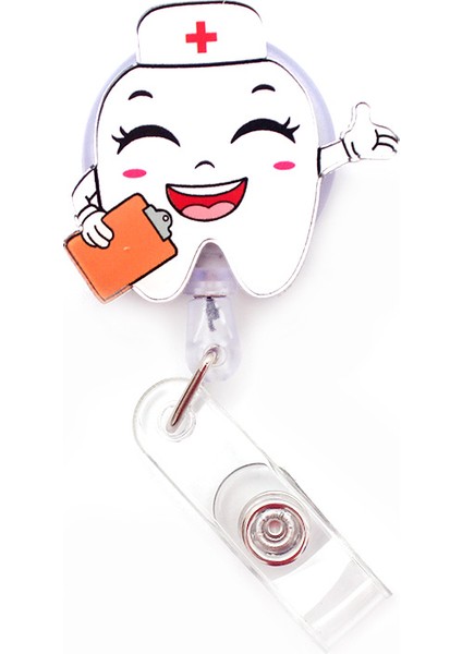 Kırmızı Komik Güzel Diş Tarzı Geri Çekilebilir Yaratıcı Kart Tutucu Rozet Makara Hemşire Sergi Enfermera Kız Adı Kartı Göğüs Dentis (Yurt Dışından)
