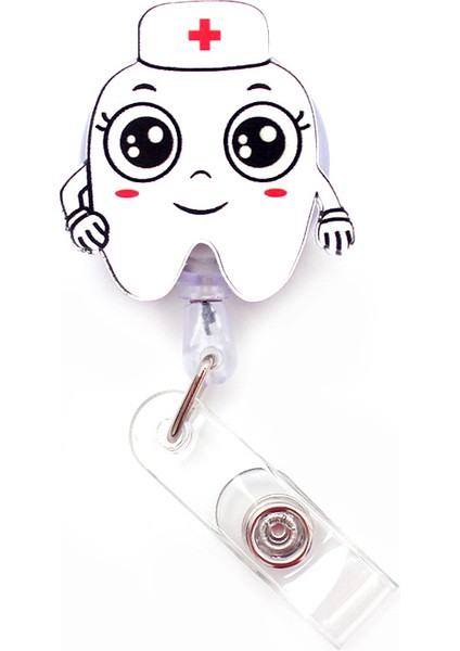 Kırmızı Komik Güzel Diş Tarzı Geri Çekilebilir Yaratıcı Kart Tutucu Rozet Makara Hemşire Sergi Enfermera Kız Adı Kartı Göğüs Dentis (Yurt Dışından)