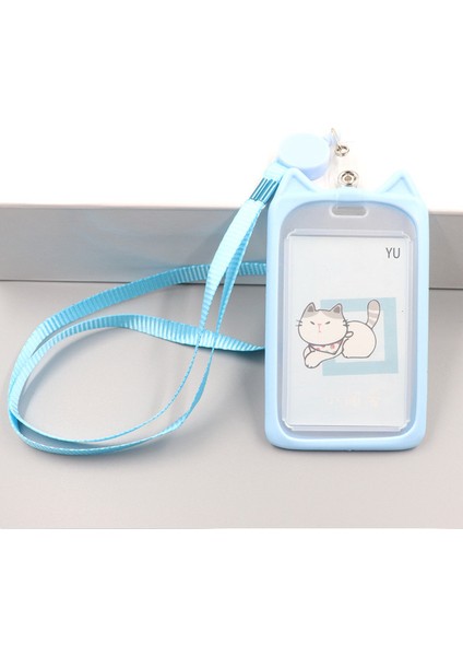 Mavi Tavşan Kedi Kulak Tasarım Kızlar Kadın Kımlık Etiketi Çalışanın Geçiş Çalışma Kartı Kapak Kılıf Rozet Tutucu Geri Çekilebilir Rozet Makara Ipi (Yurt Dışından)