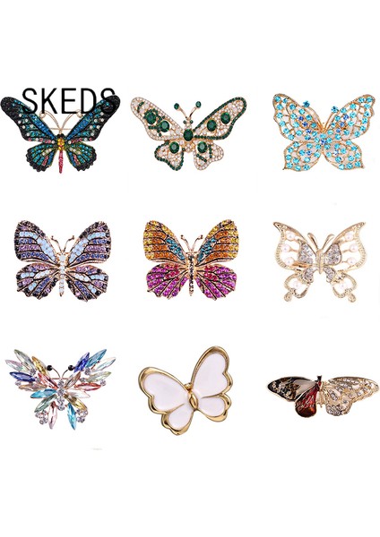Stil 20 Skeds Moda Tam Kristal Kelebek Kadın Broş Iğneler Lüks Böcek Serisi Sevimli Rozetleri Vintage Takım Elbise Giyim Aksesuarları Hediye (Yurt Dışından) fiyatları