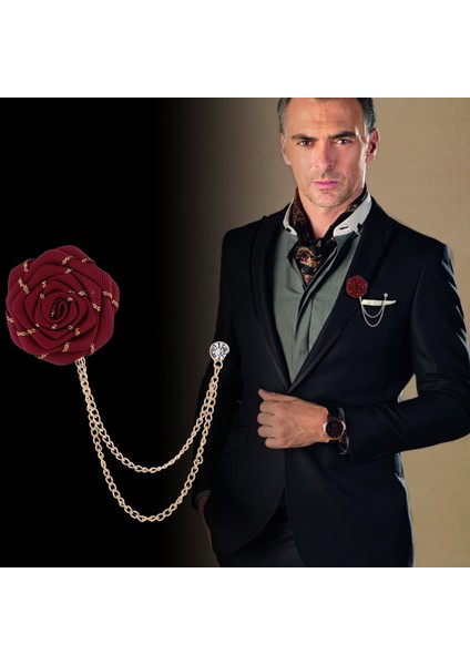 Mavi Kore Damat Düğün Broş Kumaş Sanatı El Yapımı Gül Çiçek Broş Yaka Pin Rozeti Püskül Zincir Erkek Takım Elbise Aksesuarları (Yurt Dışından)