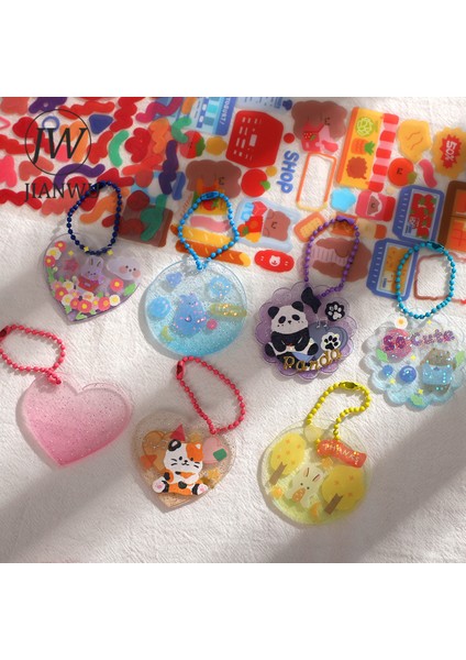 TZ-RCKA-01Z Jıanwu Şeffaf Akrilik Degrade Glitter Kolye Anahtarlık Sevimli Dıy Goo Ka Etiket Dekorasyon Anahtarlık Rozeti Kawaii Kırtasiye (Yurt Dışından) fiyatları