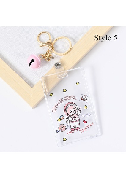 Stil 5 Karikatür Şeffaf Akrilik Kredi Kartı Tutucu Kılıf Kadınlar Için Kız Sevimli Öğrenci Otobüsü Kımlık Kartı Kapak Koruma Anahtarlık Çan (Yurt Dışından)