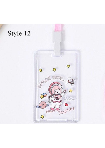 Stil 12 Karikatür Şeffaf Akrilik Kredi Kartı Tutucu Kılıf Kadınlar Için Kız Sevimli Öğrenci Otobüsü Kımlık Kartı Kapak Koruma Anahtarlık Çan ile (Yurt Dışından)