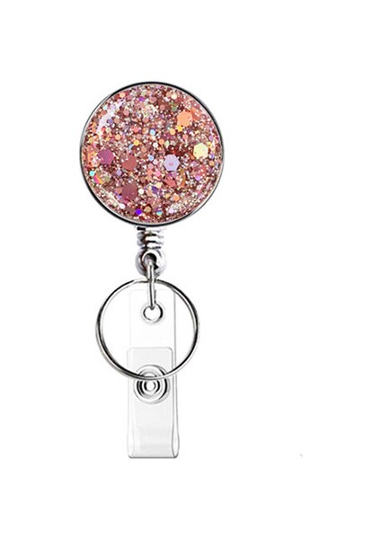 Lotus Renk 1 Adet Yuvarlak Glitter Pul Rozet Makara Geri Çekilebilir Rozet Tutucu Hemşire Doktor Kımlık Kartı Tutucu Kordon Çekme Anahtarlık Ofis Malzemeleri (Yurt Dışından)