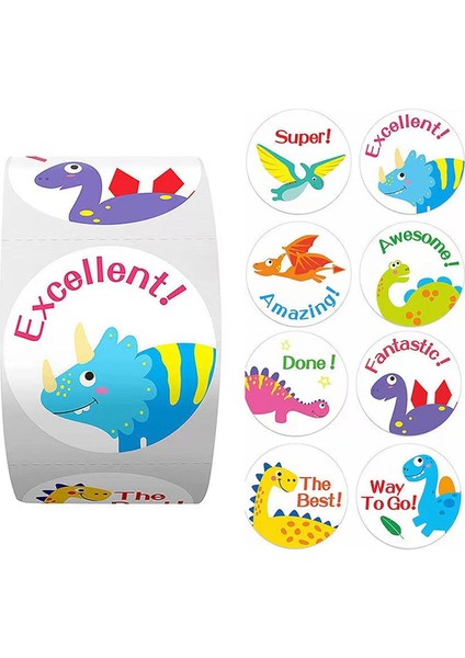 2.5 cm - 300 Adet 100-500 Adet Sevimli Dinozor Desen Ödül Teşvik Etiket Rulo Çocuklar Için Sevimli Hayvanlar ile Motivasyon Çıkartmalar Öğrenciler Için (Yurt Dışından)