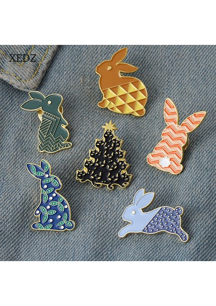 Stil 14 Xedz Karikatür Doodle Hayvanlar Tavşan Ağacı Emaye Broş Moda Renkli Kazak Pin Rozeti Çanta Aksesuarları Kadınlar Takı Hediyeler (Yurt Dışından) fiyatları