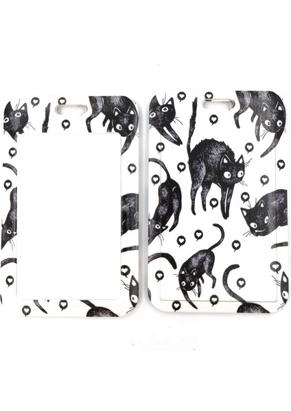 21 Siyah Kediler Kalpler Aşk Moda Kordon Kimlik Kartı Tutucu Otobüs Geçiş Kılıfı Kapak Kayma Banka Kredi Kartı Tutucu Askı Kart Tutucu Hediyeler (Yurt Dışından) fırsatları