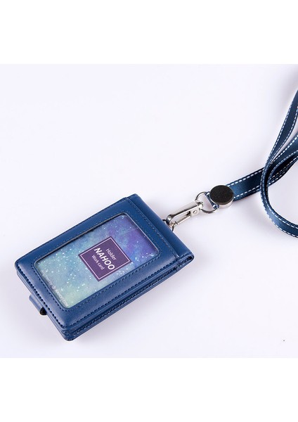 Mavi Deri Kordon Kart Tutucu Standı Boyun Askısı Rozeti Tutucu Personel Kartı Otobüs Kımlık Kartvizit Kapağı Fotoğraf Tutucu Ofis Kırtasiye (Yurt Dışından)