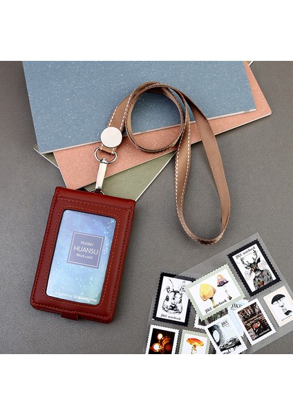 Mavi Deri Kordon Kart Tutucu Standı Boyun Askısı Rozeti Tutucu Personel Kartı Otobüs Kımlık Kartvizit Kapağı Fotoğraf Tutucu Ofis Kırtasiye (Yurt Dışından) fırsatları