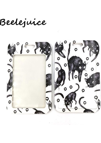 Kart Sahibinin Siyah Kediler Kalpler Aşk Moda Kordon Kımlık Rozeti Tutucu Otobüs Geçiş Kılıfı Kapak Kayma Bankası Kredi Kartı Tutucu Askısı Kart Sahibinin Hediyeleri (Yurt Dışından)