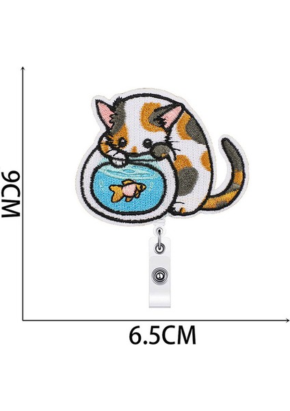 Stil 3 Yeni Sevimli Nakış Obur Kedi Rozeti Makara Geri Çekilebilir Kımlık Rozeti Tutucu 360 Dönen Timsah Klip Adı Tutucu (Yurt Dışından)