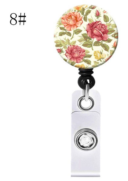 18 Yağlıboya Çiçek Geri Çekilebilir Hemşire Rozeti Makara Klip Öğrenciler Doktor Kımlık Kartı Tutucu Timsah Klip Yeni Yıl Yılbaşı Hediyeleri 1 Adet (Yurt Dışından)