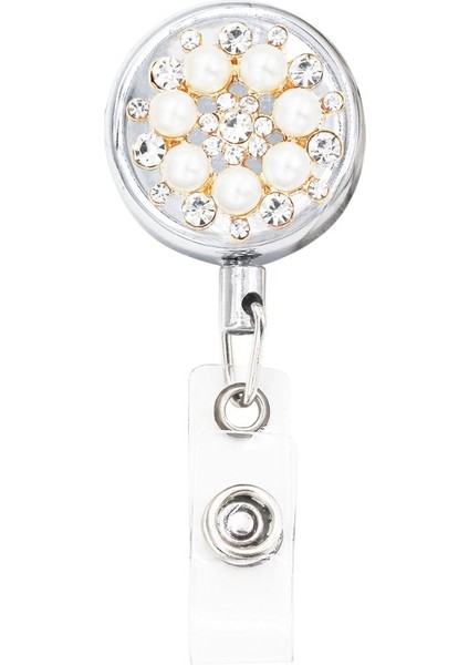 K162 Bling Çiçekler Inci Rozet Makarası Kımlık Geri Çekilebilir Rozet Tutucu Kemer Klipleri Metal Ağır Çelik Tel Kordon 3 Paket (Yurt Dışından)