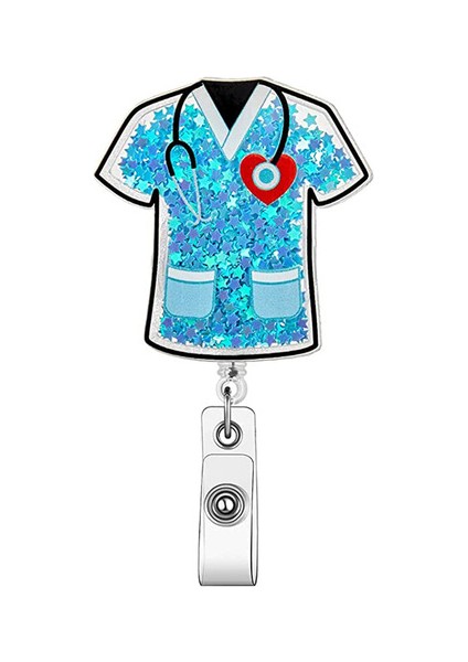 Stil 2 2023 Yeni Tasarım 1 Parça Glitter Akrilik Geri Çekilebilir Hemşire Rozeti Makara Anime Stetoskop Hap Aşk Kalp Kımlık Kartı Tutucu Kordon (Yurt Dışından)