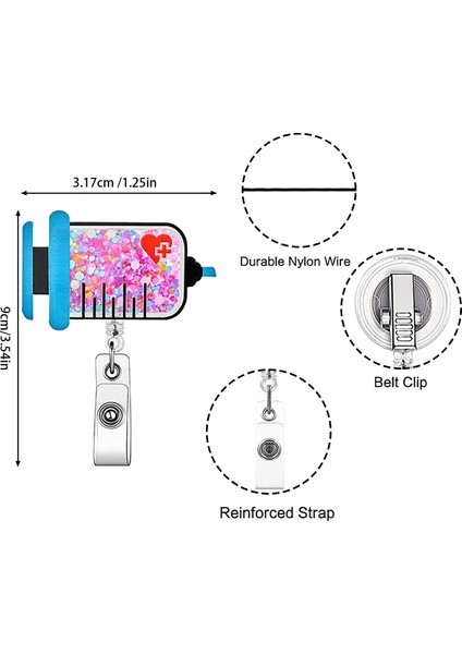 Stil 7 2023 Yeni Tasarım 1 Parça Glitter Akrilik Geri Çekilebilir Hemşire Rozeti Makara Anime Stetoskop Hap Aşk Kalp Kımlık Kartı Tutucu Kordon (Yurt Dışından)