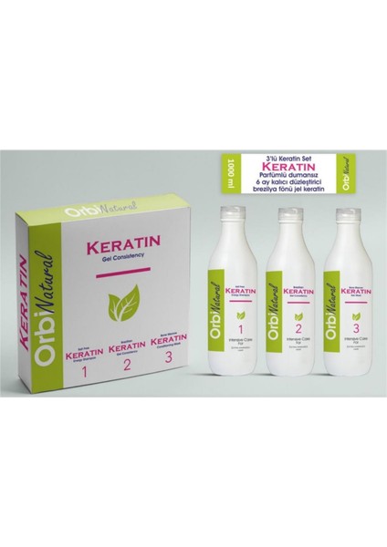 Natural 3 x 1000 ml Kokusuz Dumansız Jel Keratin Set 3'lü Brezilya Fönü Keratin