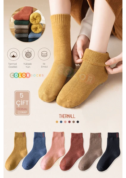 Color Socks 5 Çift Termal Kadın Havlu Kışlık Çorap (Isı Emici)