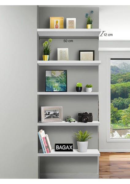 Endless Shopping Beyaz Duvar Rafı Uçan Raf 50X12 Beş Adet ( 5 )