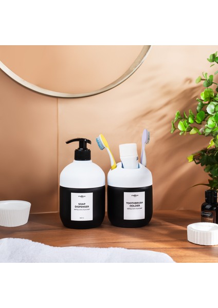 2'li Cam Sabunluk ve Diş Fırçalık Banyo Seti Sıvı Sabunluk Seti