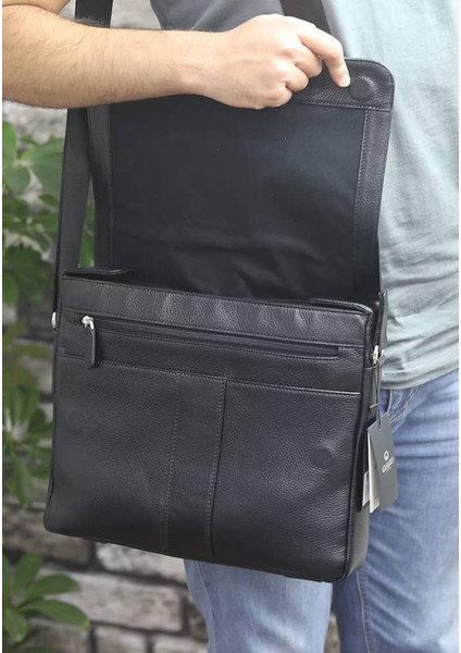 Siyah Spor Hakiki Deri Evrak Çantası Erkek / Kadın P1749